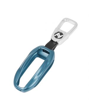A ABSOPRO Aluminum Alloy Gray Blue Car Remote Key Fob Cover Shell Protector Case Holder with Square Keychain for Tesla Model S / 3