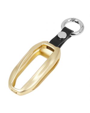 A ABSOPRO Gold Tone Car Remote Key Fob Cover Shell Protector Case Holder with Round Keychain for Tesla Model S/3