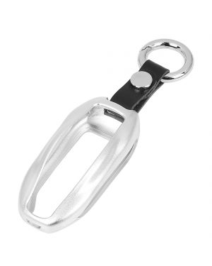 A ABSOPRO Aluminum Alloy Silver Tone Car Remote Key Fob Cover Shell Protector with Round Keychain for Tesla Model S / 3