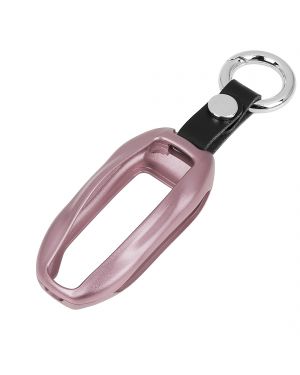 A ABSOPRO Aluminum Alloy Rose Gold Tone Car Remote Key Fob Cover Shell Protector with Round Keychain for Tesla Model S / 3