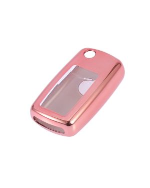 A ABSOPRO Pink TPU Remote Key Cover Case Keyless Fob Shell Full Cover for Volkswagen Polo Tiguan
