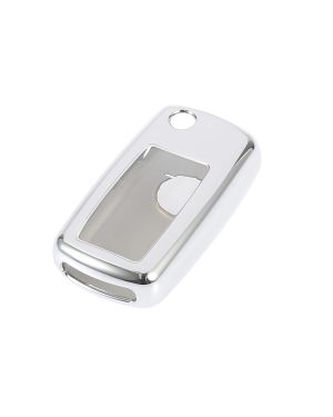 A ABSOPRO Silver Tone TPU Remote Key Cover Case Keyless Fob Shell Full Cover for Volkswagen Polo Tiguan