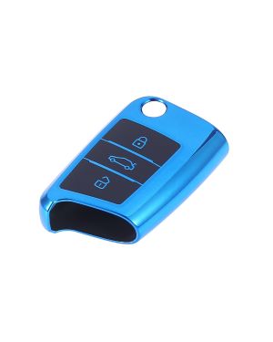 A ABSOPRO Blue TPU Remote Key Cover Case Keyless Fob Shell Full Cover 3 Buttons for Volkswagen Golf