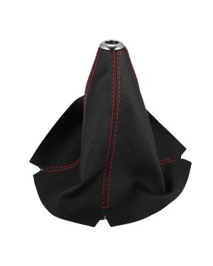 A ABSOPRO Shift Boot Cover Universal Gear Shift Knob Boot Dust Cover Faux Leather Black with Red Line