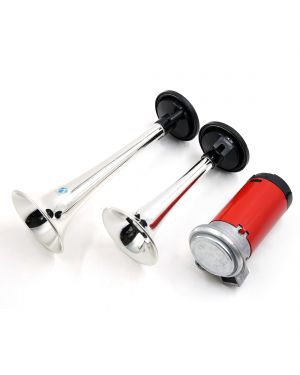 2 in 1 Silver Tone Metal Dual Air Operated Horn Trumpet 12V for Lorry Vehicle Truck
