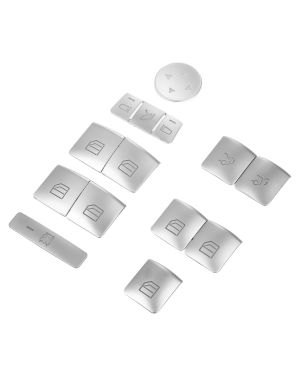 A ABSOPRO Window Switch Button Trim Cover Sticker Interior for Benz a B Class Silver Tone (Set of 14)